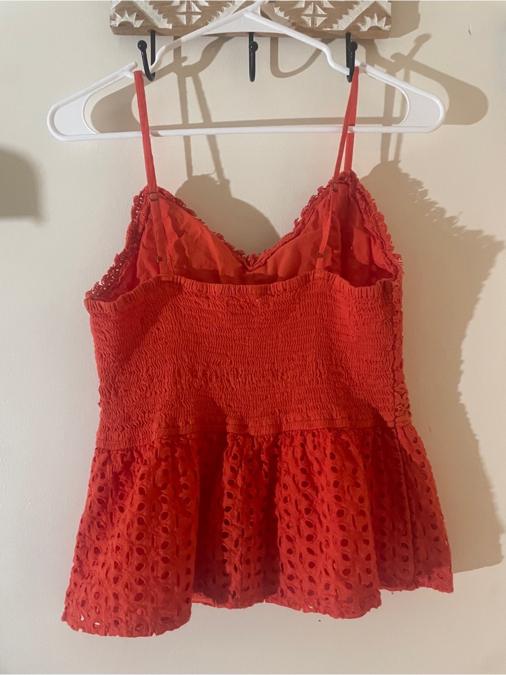 Japna Orange Eyelet Crochet Peplum Cami Tank | Large | 100% Cotton - Picture 6 of 15